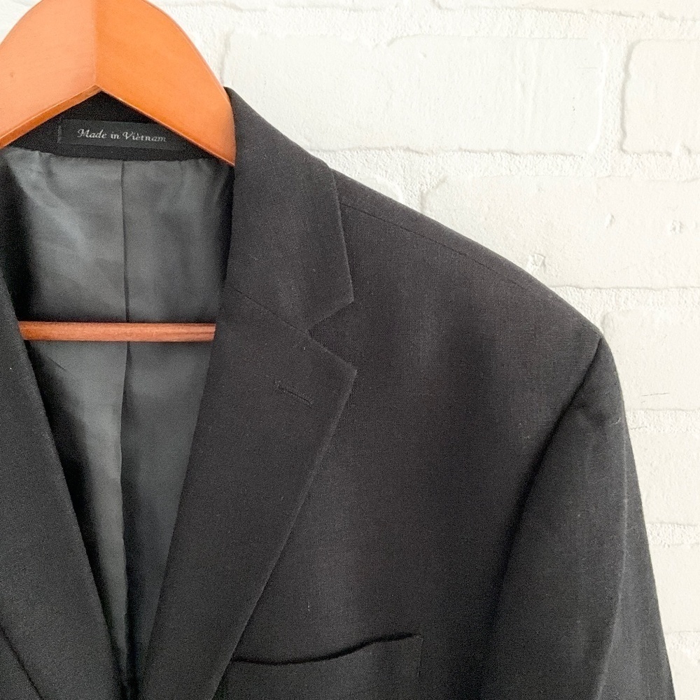 Tailored Black Linen Blend Blazer Structured Quiet Luxury Oversized Sz 46R - Picture 4 of 11